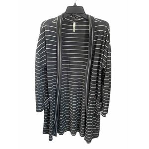 Gilli Longline Open Front Soft Gray And White Striped‎ Cardigan Size Large
